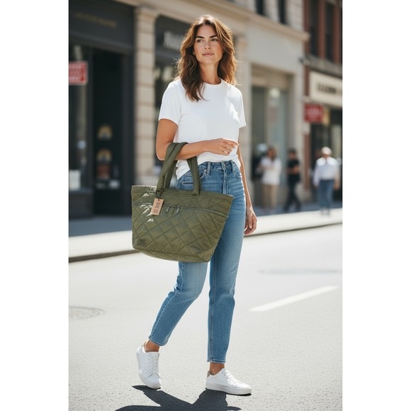 Steve Madden‎ Olive Green Quilted Tote Bag Zip Pocket New with Tags - Picture 12 of 12